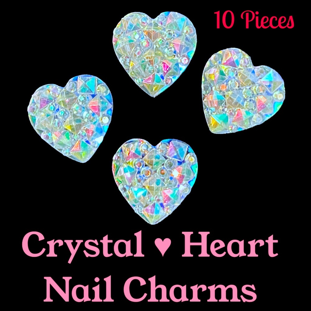 kittykatclawz.com Nail Shop: 10Pc Nail Charms • Iridescent White Crystal Hearts